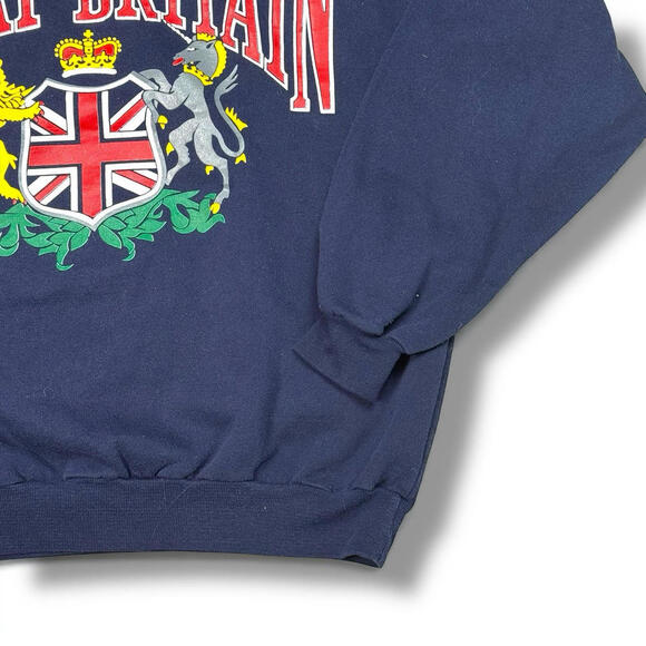 VTG 1990s Great Britain UK Graphic Crewneck Sweatshirt Navy Size M Y2K Retro - Picture 3 of 7